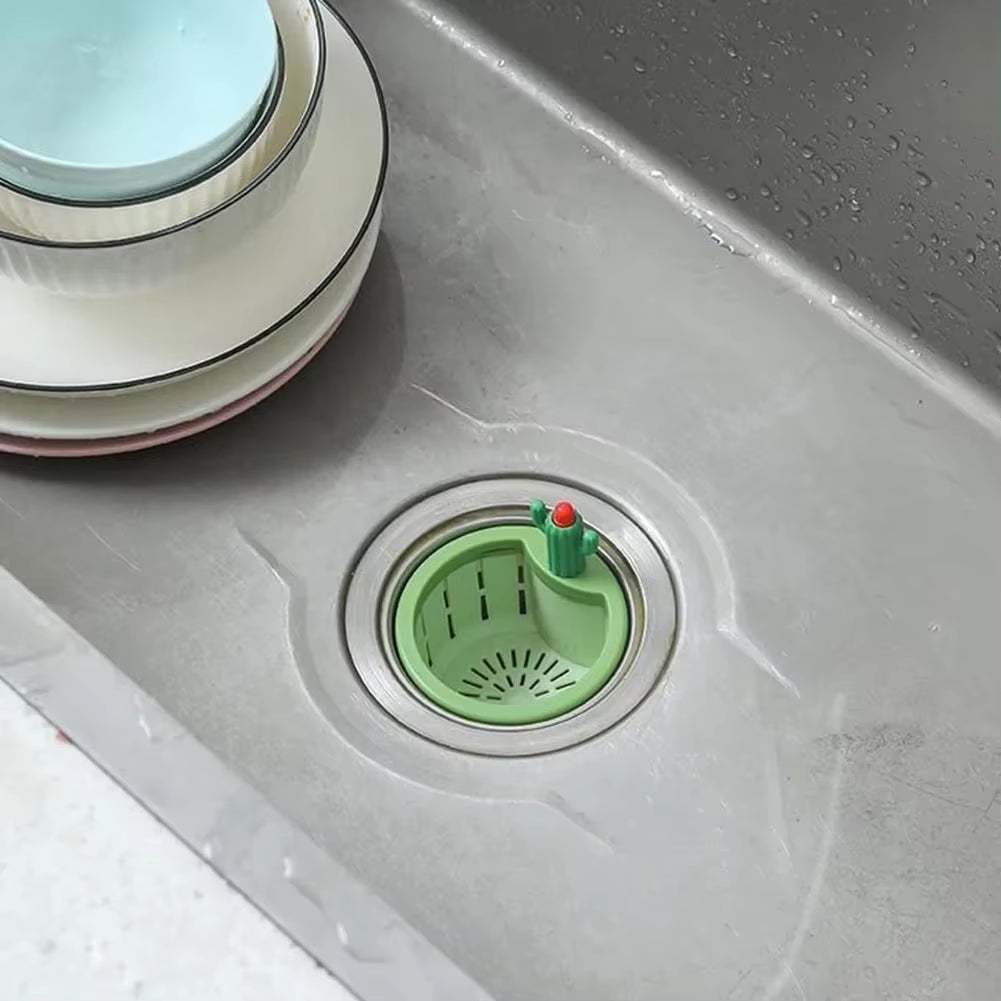 1/2 Pcs Cactus Shaped Kitchen Sink Drain Strainer Soft Filter Trap Food Slag Remover with Handy Handle Kitchen Accessory
