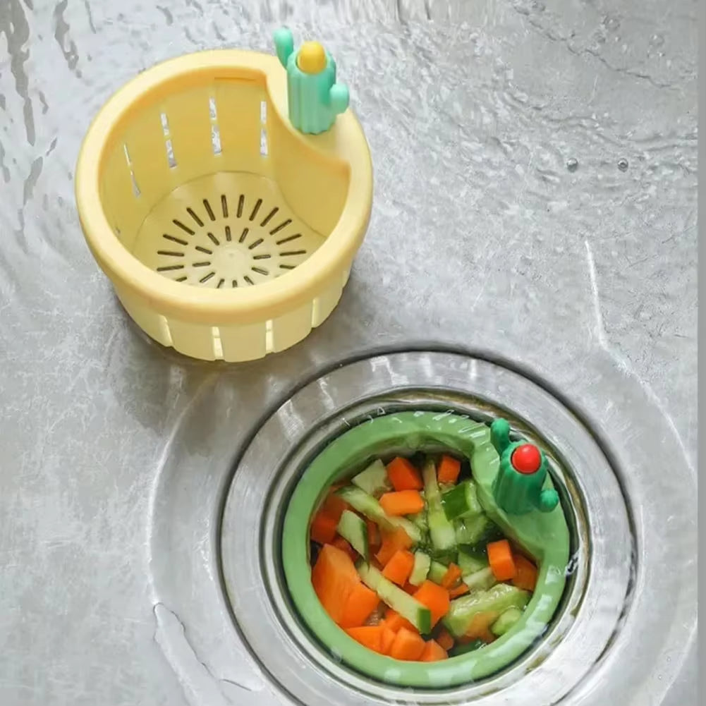 1/2 Pcs Cactus Shaped Kitchen Sink Drain Strainer Soft Filter Trap Food Slag Remover with Handy Handle Kitchen Accessory