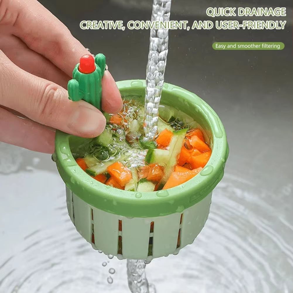 1/2 Pcs Cactus Shaped Kitchen Sink Drain Strainer Soft Filter Trap Food Slag Remover with Handy Handle Kitchen Accessory